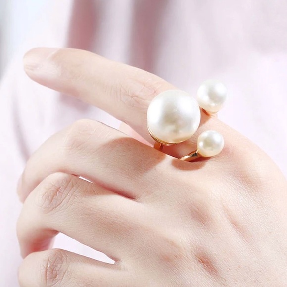 💥3for$28 New Faux Pearl Trio Adjustable Statement Ring Pearl Illusion Cuff Ring - Picture 12 of 16